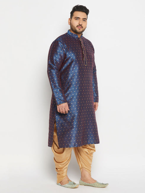Vastramay Men's Plus Size Navy Blue Zari Weaved Kurta Dhoti Set